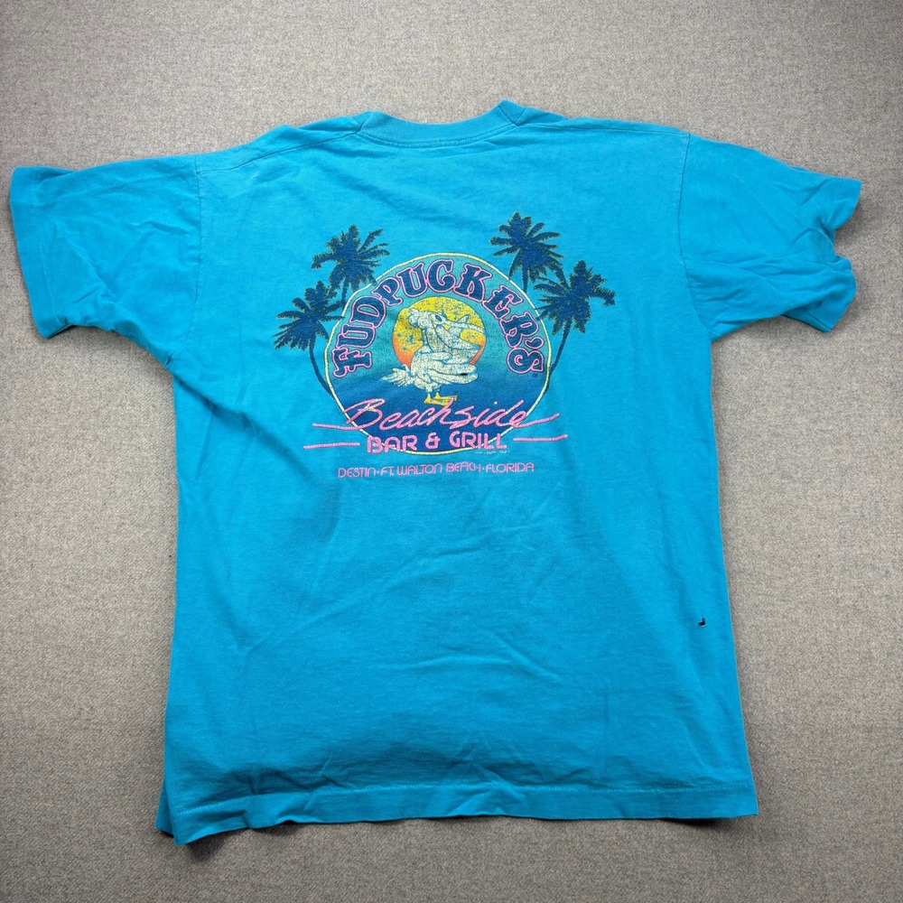 Vintage 90s Fudpuckers Beach Bar T Shirt Mens XL Single Stitch Thrashed Distress